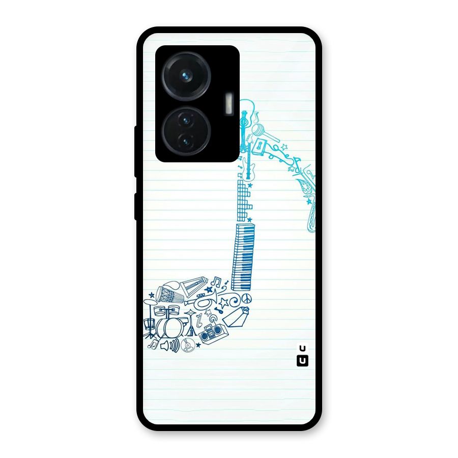 Music Note Design Glass Back Case for Vivo T1 44W