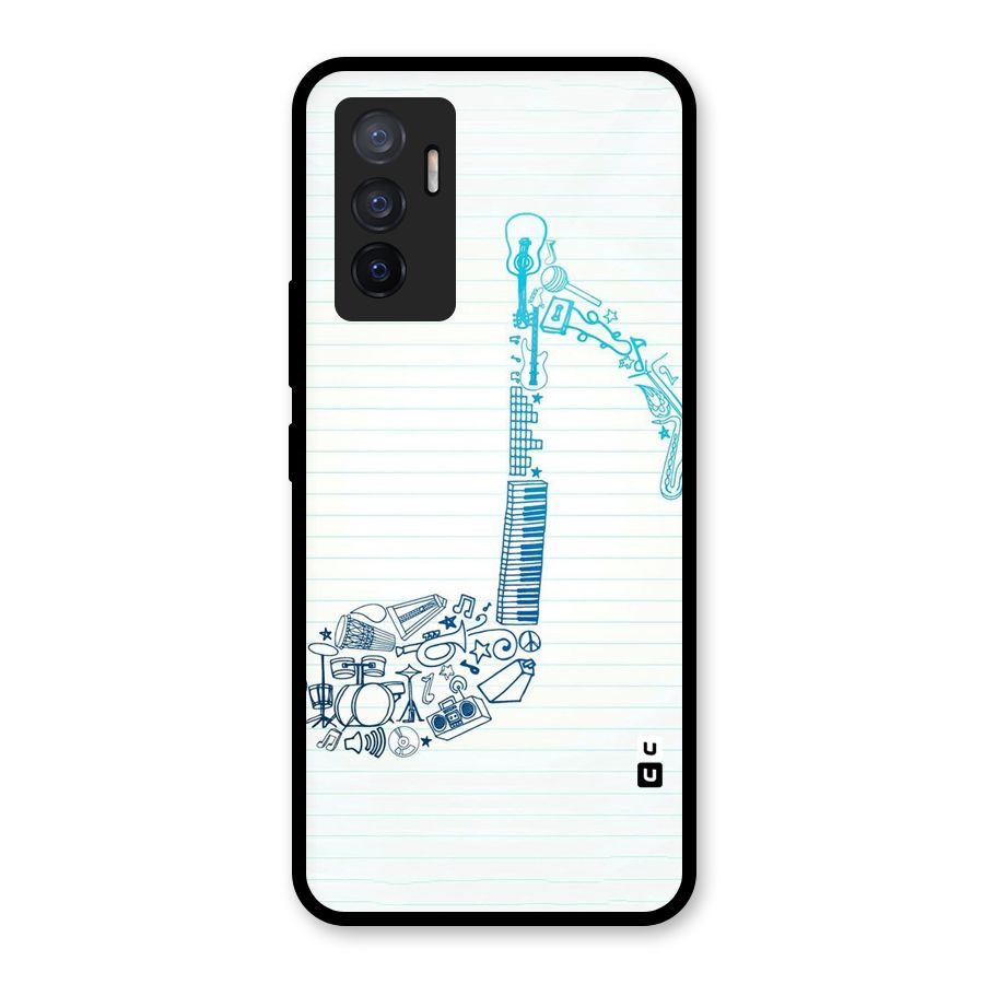 Music Note Design Glass Back Case for Vivo V23e
