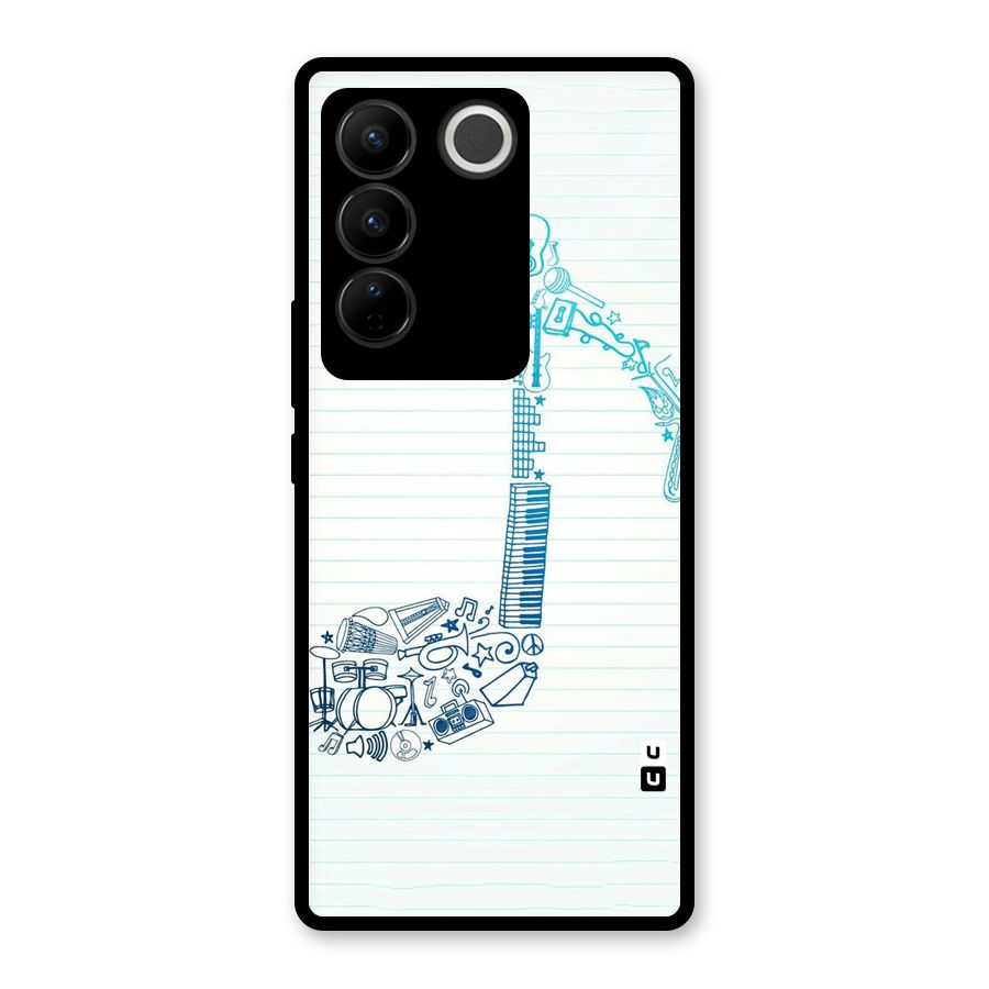 Music Note Design Glass Back Case for Vivo V27 Pro