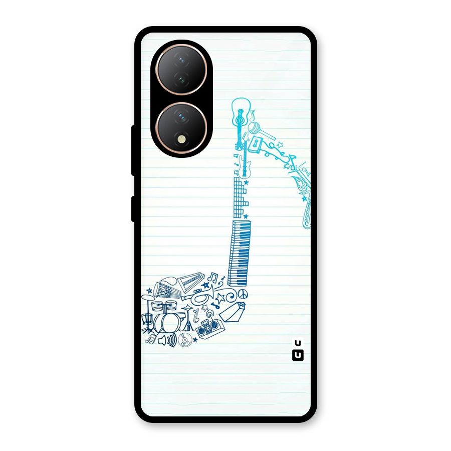 Music Note Design Glass Back Case for Vivo Y100A