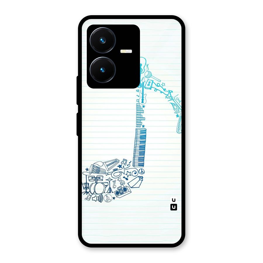 Music Note Design Glass Back Case for Vivo Y22s