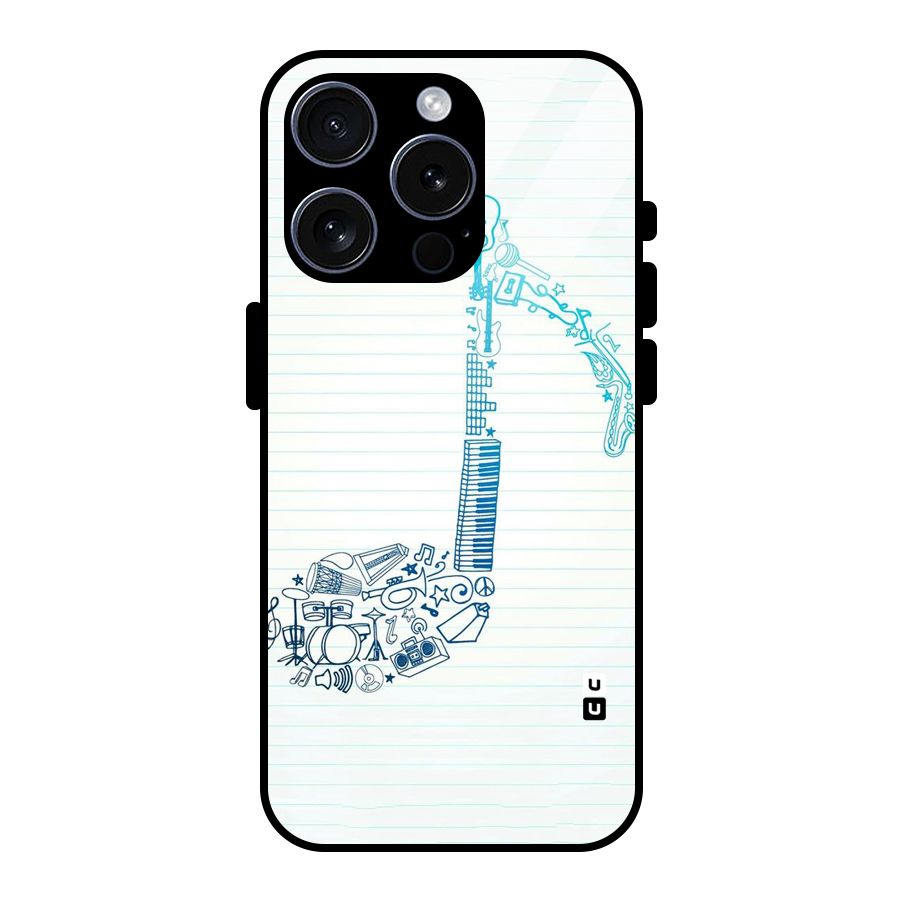 Music Note Design Glass Back Case for iPhone 15 Pro