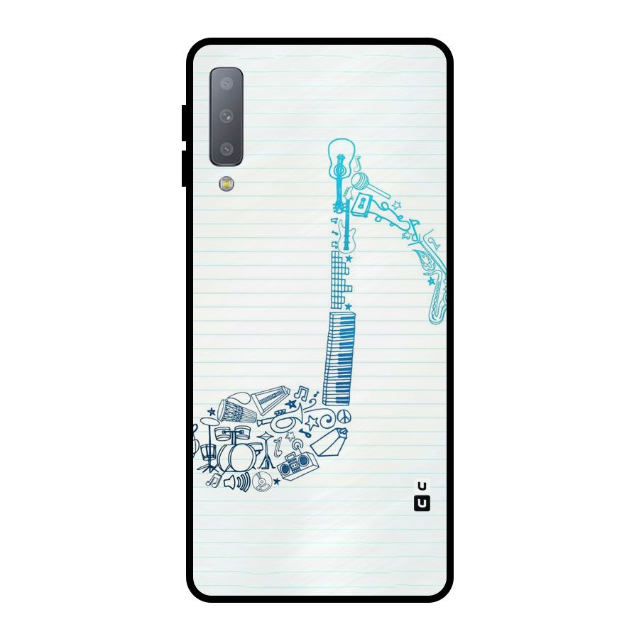 Music Note Design Metal Back Case for Galaxy A7 (2018)