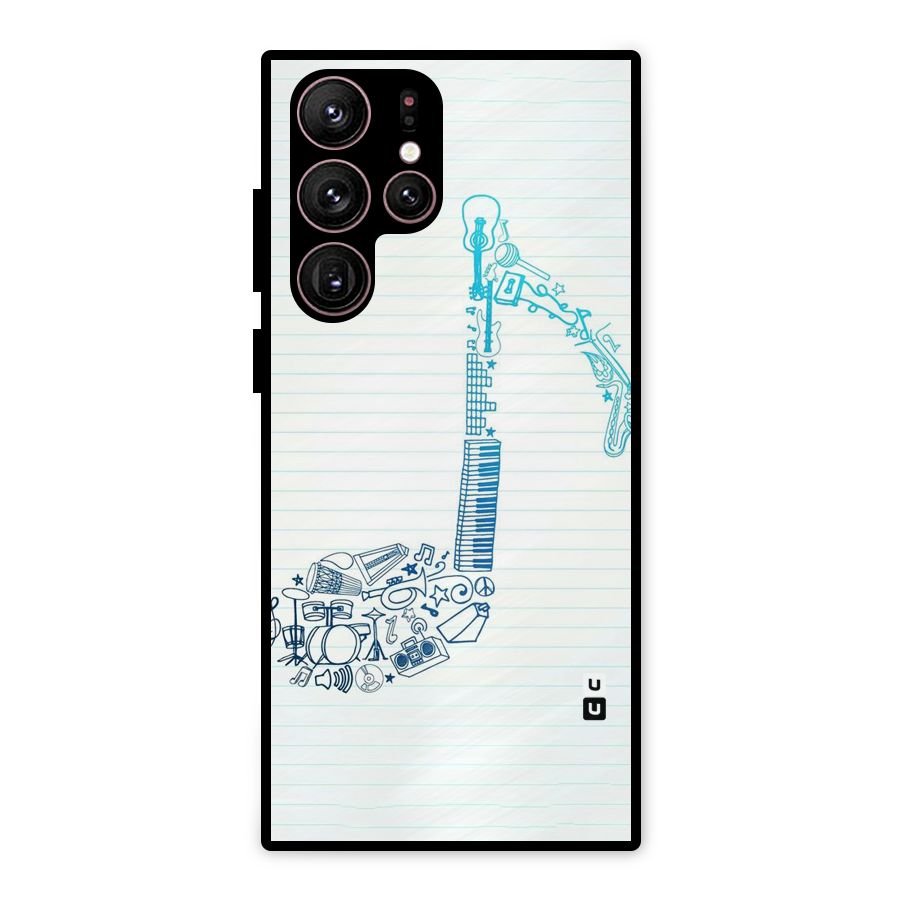 Music Note Design Metal Back Case for Galaxy S22 Ultra 5G