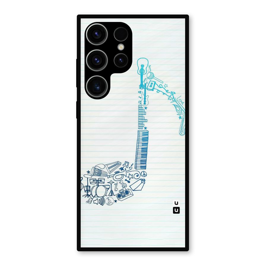 Music Note Design Metal Back Case for Galaxy S23 Ultra