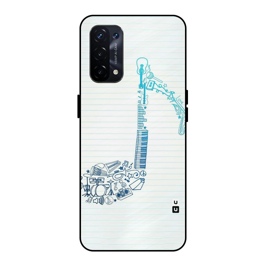 Music Note Design Metal Back Case for Oppo A74 5G