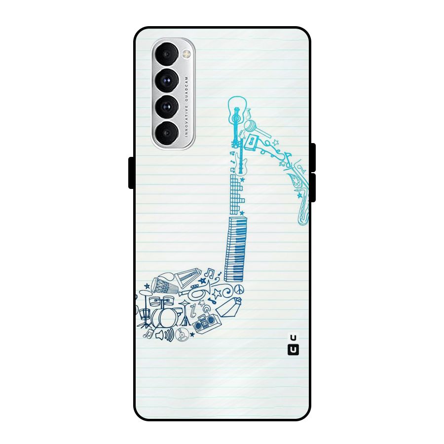 Music Note Design Metal Back Case for Oppo Reno4 Pro