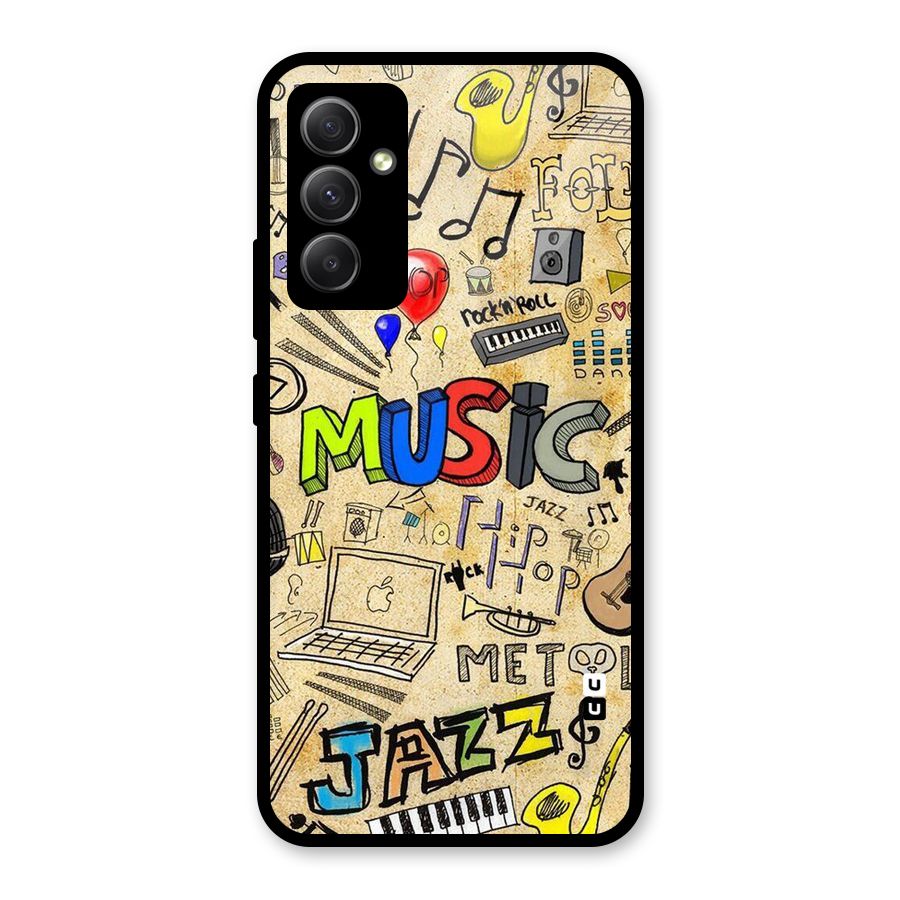 Music Pattern Glass Back Case for Galaxy A34