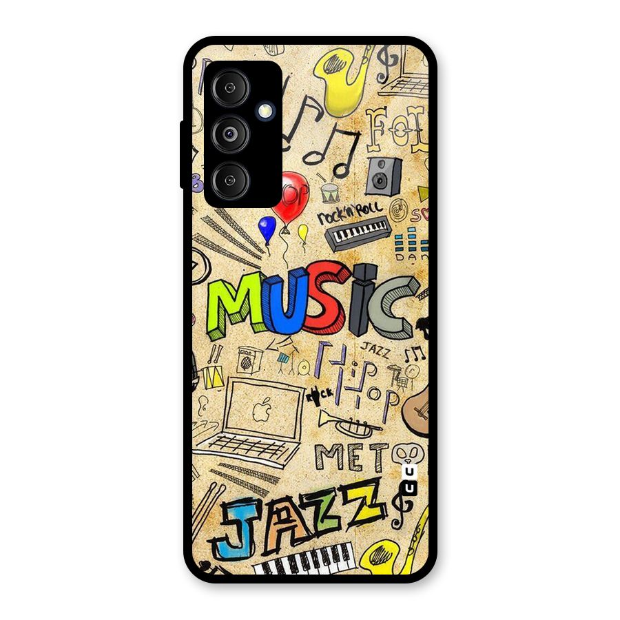 Music Pattern Glass Back Case for Galaxy M14 5G