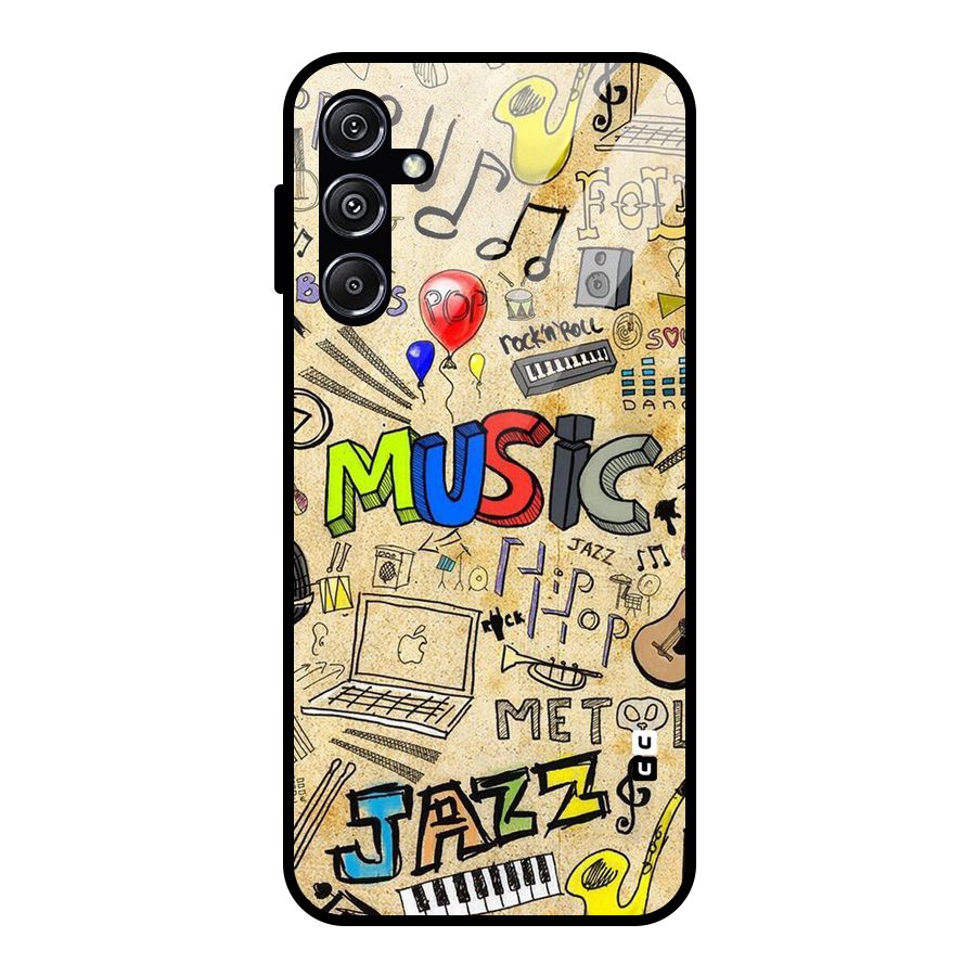 Music Pattern Glass Back Case for Galaxy M34 5G