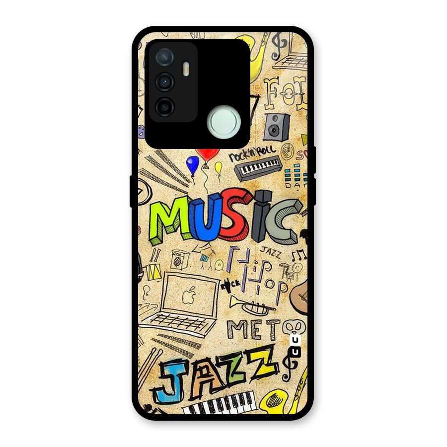Music Pattern Glass Back Case for Oppo A53