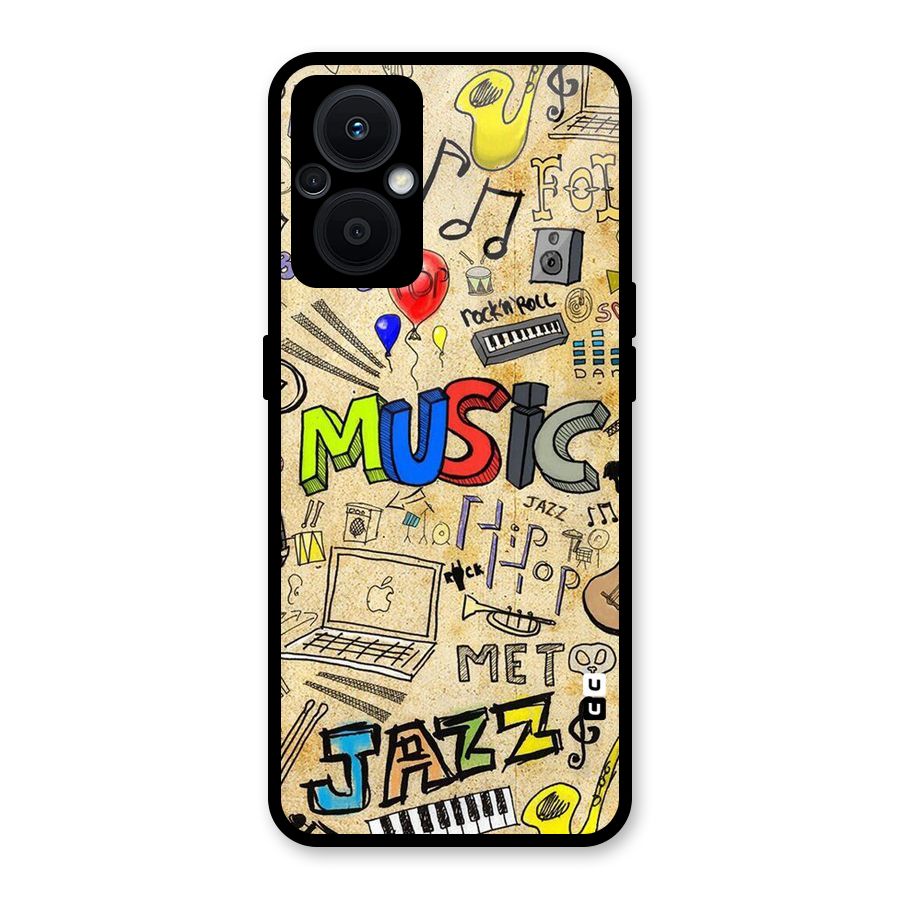 Music Pattern Glass Back Case for Oppo F21s Pro 5G