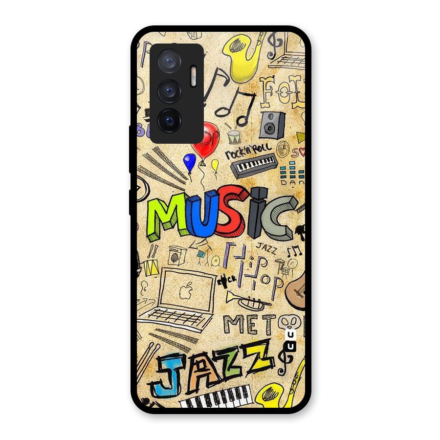 Music Pattern Glass Back Case for Vivo V23e