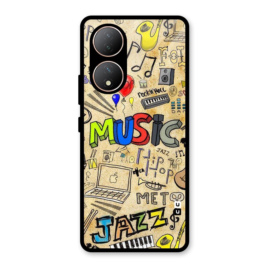 Music Pattern Glass Back Case for Vivo Y100A