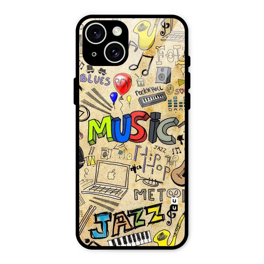 Music Pattern Glass Back Case for iPhone 15 Plus