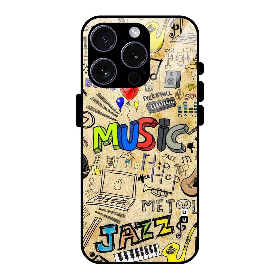 Music Pattern Glass Back Case for iPhone 15 Pro