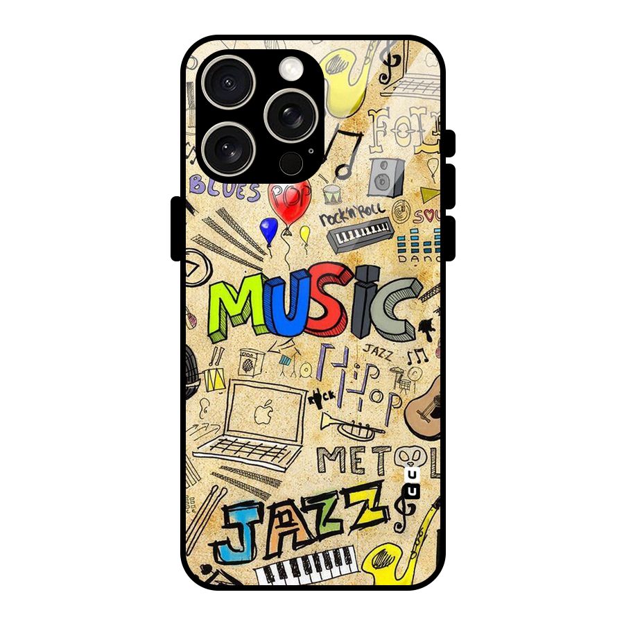 Music Pattern Glass Back Case for iPhone 15 Pro Max