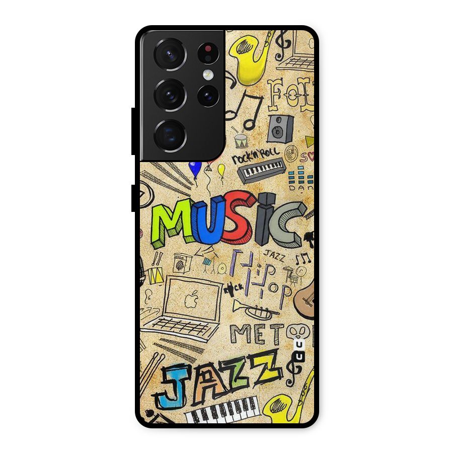 Music Pattern Metal Back Case for Galaxy S21 Ultra 5G