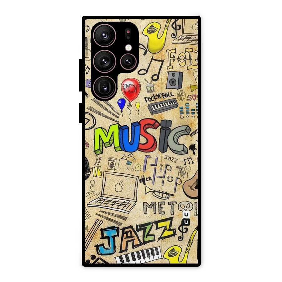 Music Pattern Metal Back Case for Galaxy S22 Ultra 5G