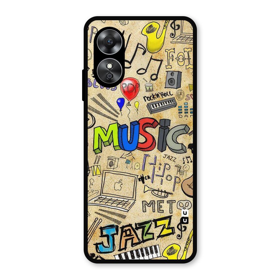 Music Pattern Metal Back Case for Oppo A17