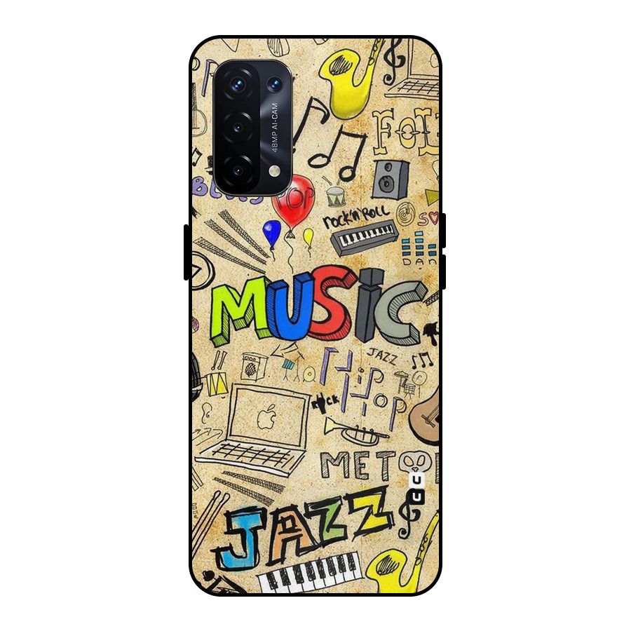 Music Pattern Metal Back Case for Oppo A74 5G