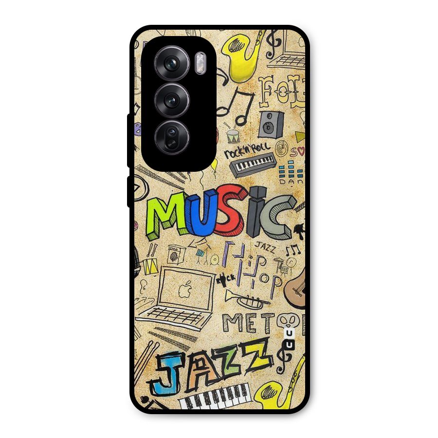 Music Pattern Metal Back Case for Oppo Reno12 Pro