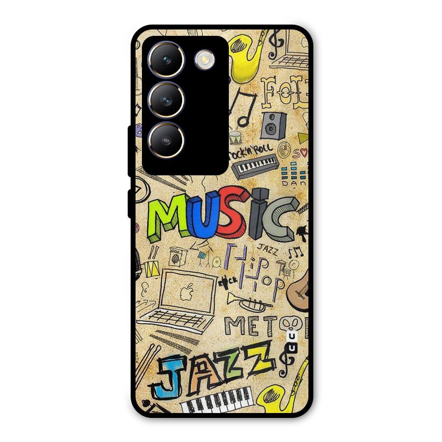Music Pattern Metal Back Case for Vivo T3 5G