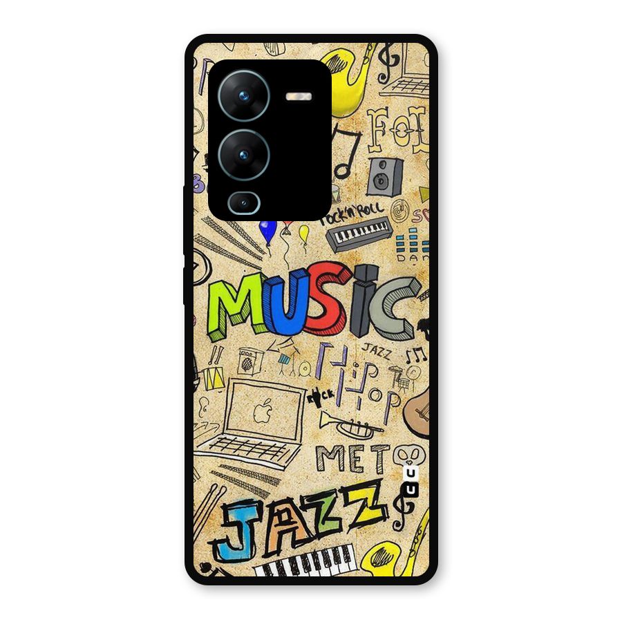 Music Pattern Metal Back Case for Vivo V25 Pro