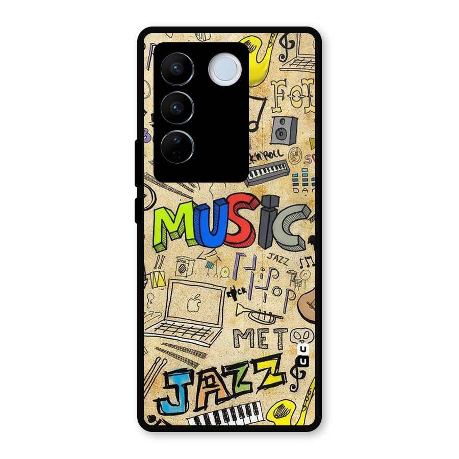 Music Pattern Metal Back Case for Vivo V27 Pro