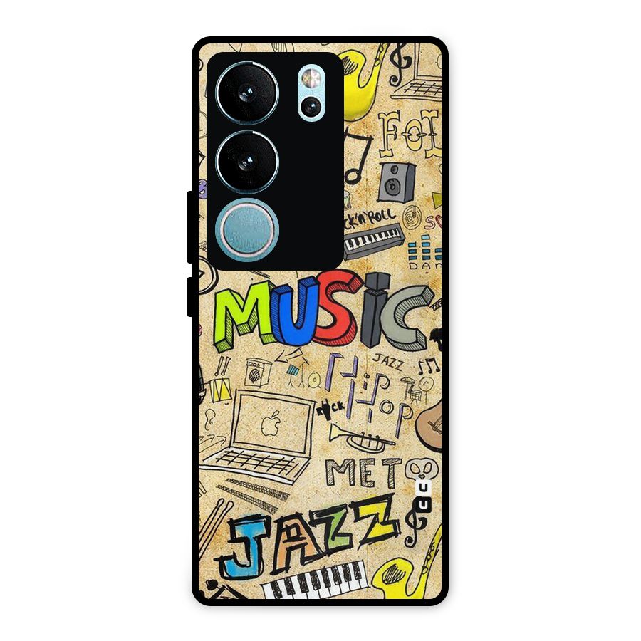 Music Pattern Metal Back Case for Vivo V29 Pro