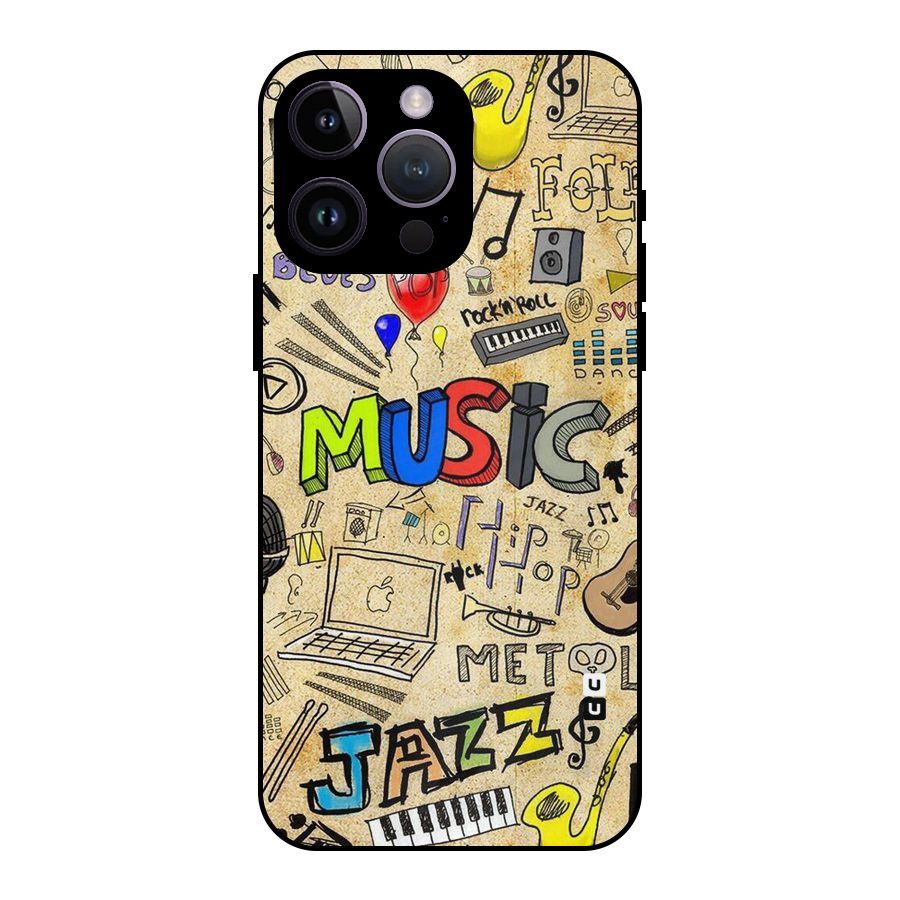 Music Pattern Metal Back Case for iPhone 14 Pro Max