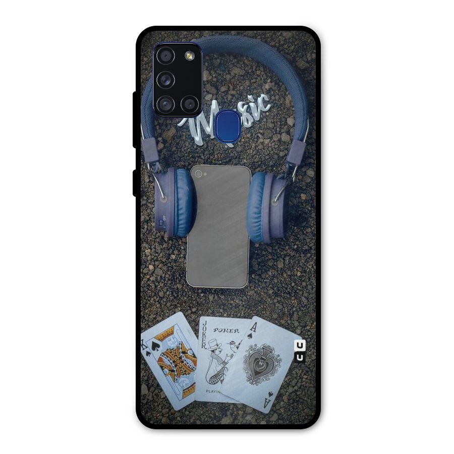 Music Power Cards Metal Back Case for Galaxy A21s