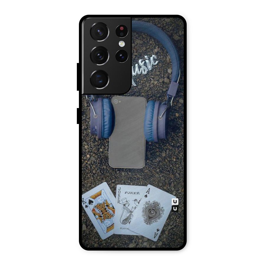 Music Power Cards Metal Back Case for Galaxy S21 Ultra 5G
