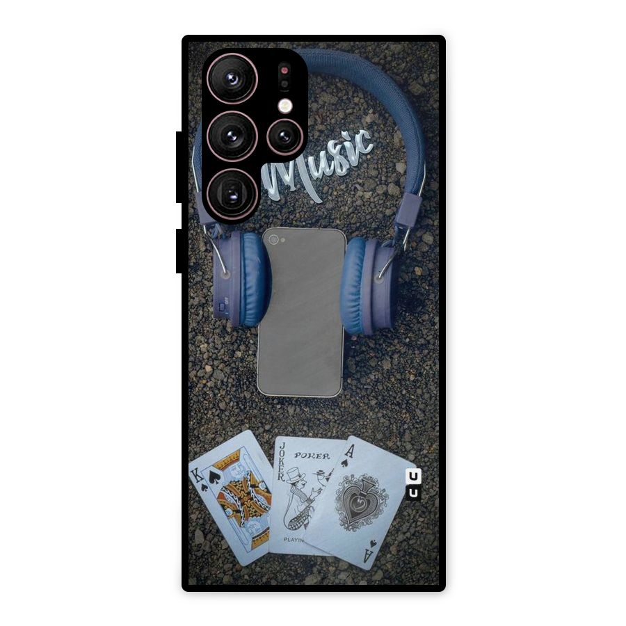 Music Power Cards Metal Back Case for Galaxy S22 Ultra 5G