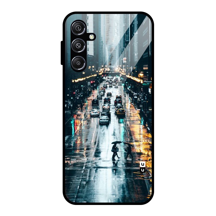 NY Streets Rainy Glass Back Case for Galaxy M34 5G