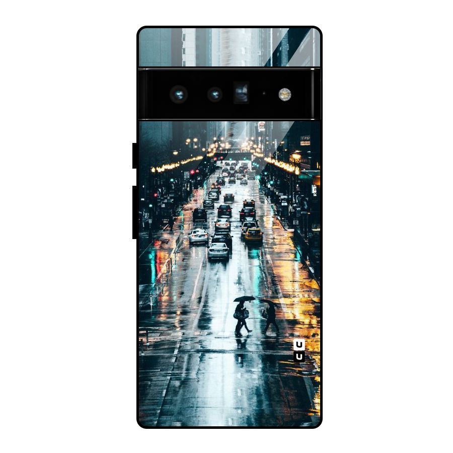 NY Streets Rainy Glass Back Case for Google Pixel 6 Pro
