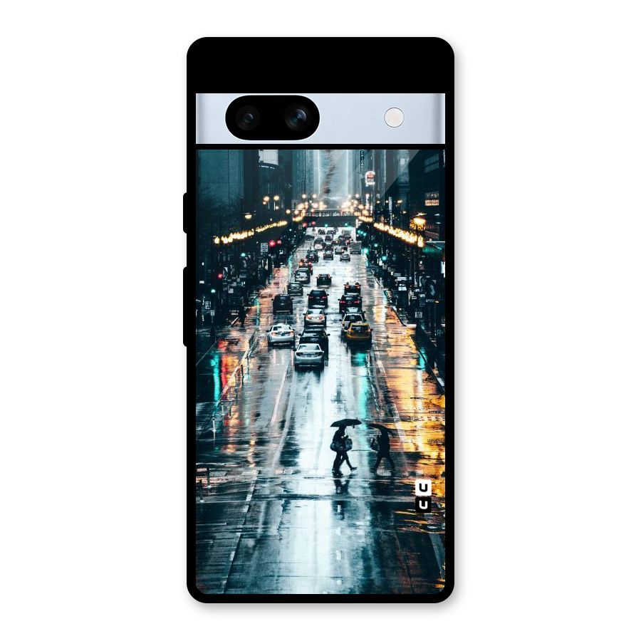 NY Streets Rainy Glass Back Case for Google Pixel 7a