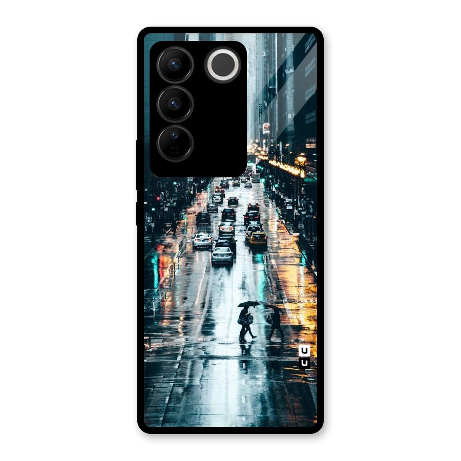 NY Streets Rainy Glass Back Case for Vivo V27