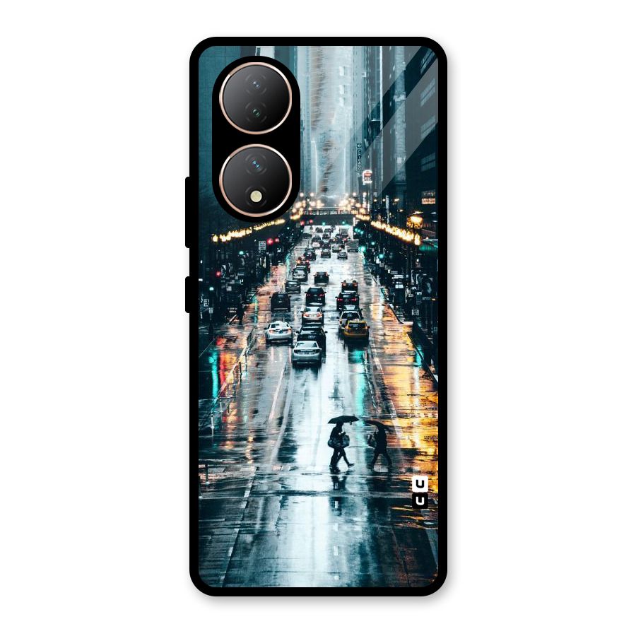 NY Streets Rainy Glass Back Case for Vivo Y100A