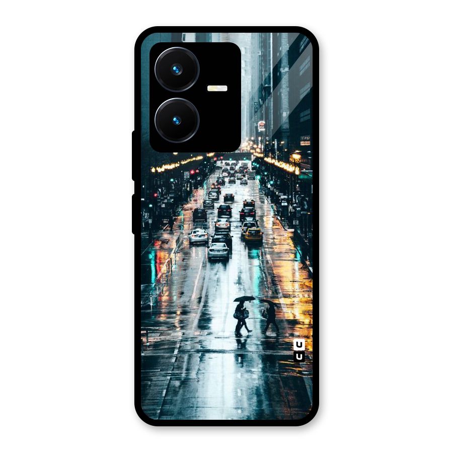 NY Streets Rainy Glass Back Case for Vivo Y22s