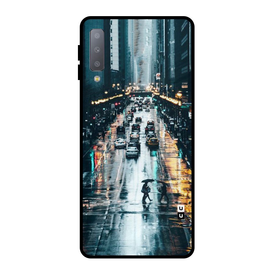 NY Streets Rainy Metal Back Case for Galaxy A7 (2018)