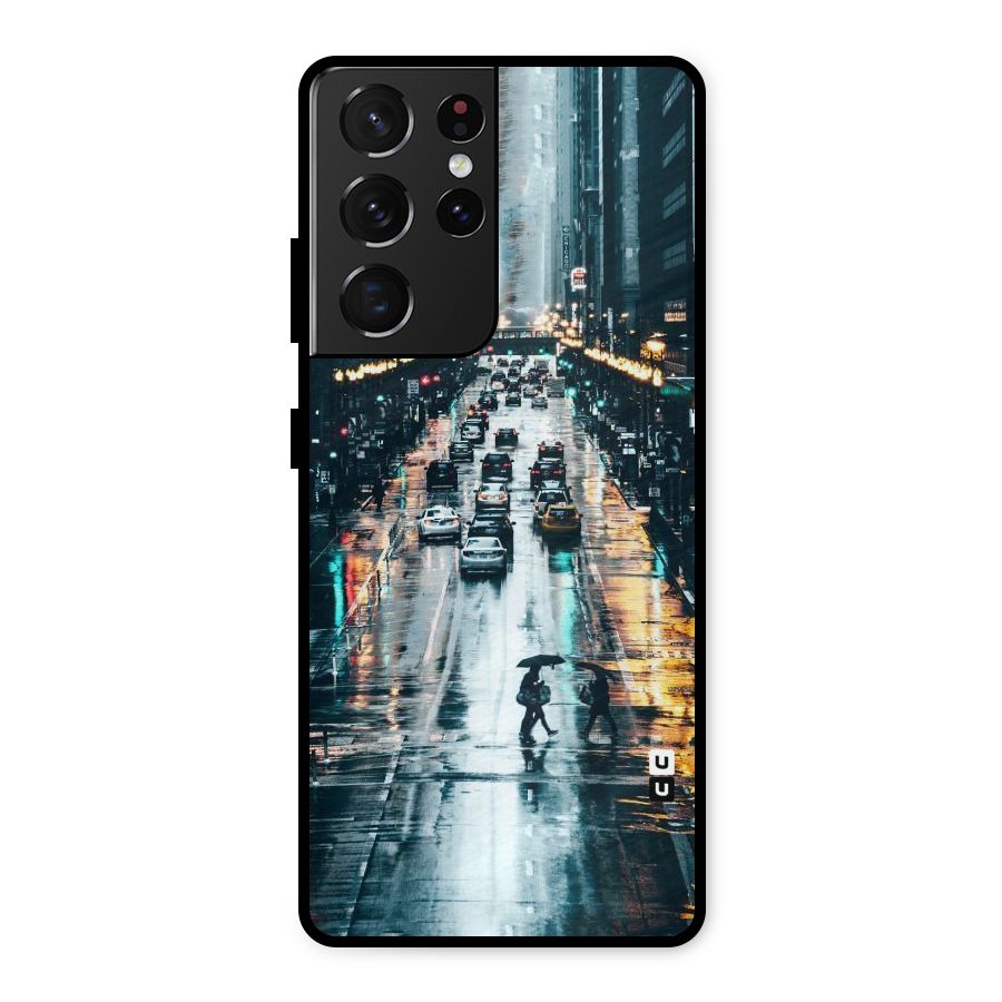 NY Streets Rainy Metal Back Case for Galaxy S21 Ultra 5G