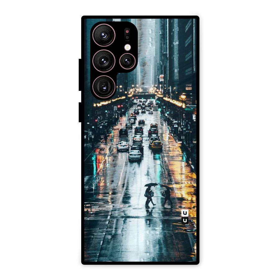 NY Streets Rainy Metal Back Case for Galaxy S22 Ultra 5G