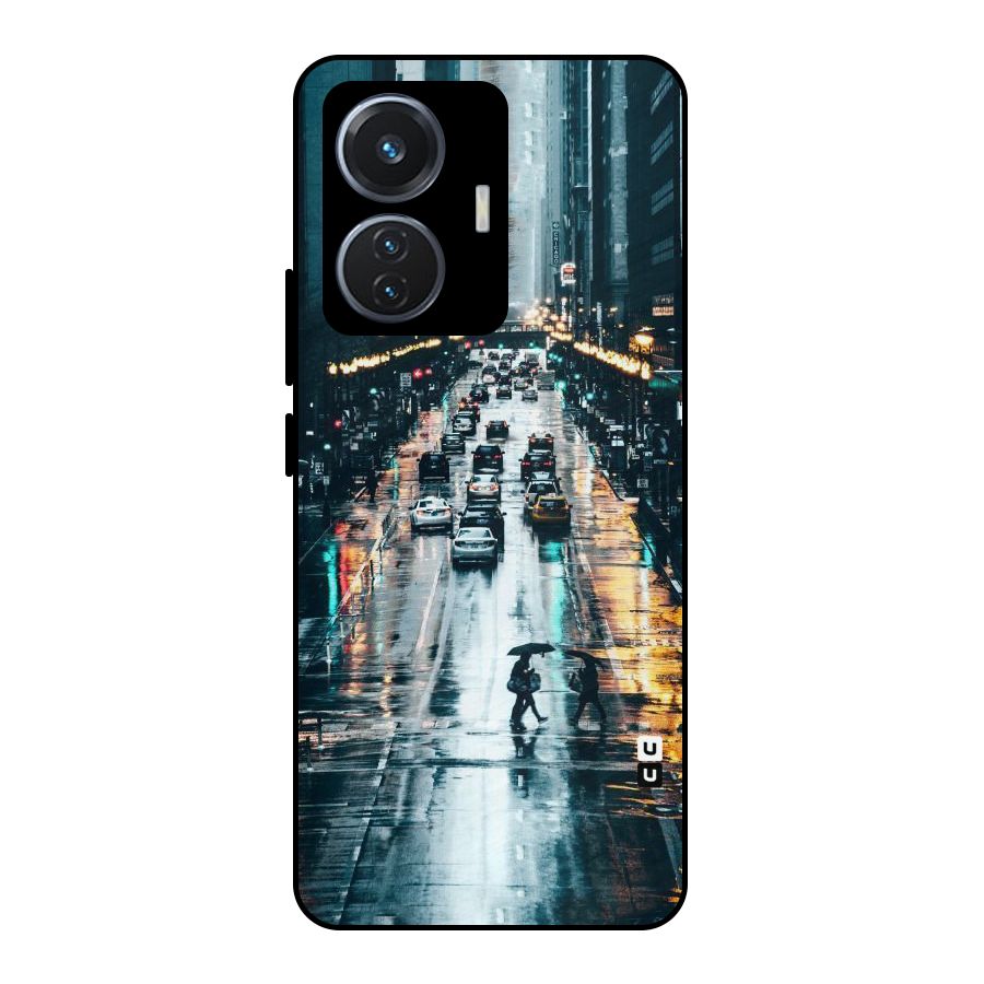 NY Streets Rainy Metal Back Case for Vivo T1 44W