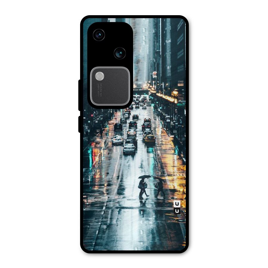 NY Streets Rainy Metal Back Case for Vivo V30 Pro