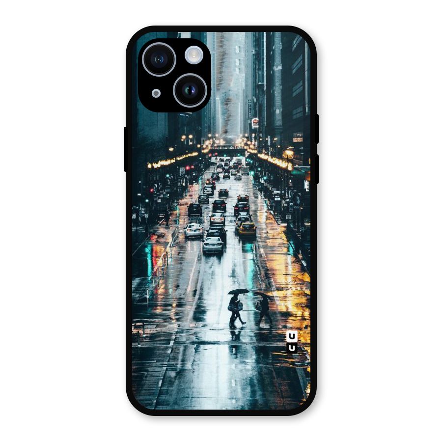 NY Streets Rainy Metal Back Case for iPhone 14