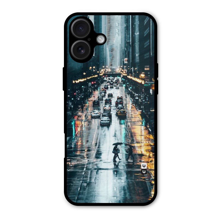 NY Streets Rainy Metal Back Case for iPhone 16 Plus
