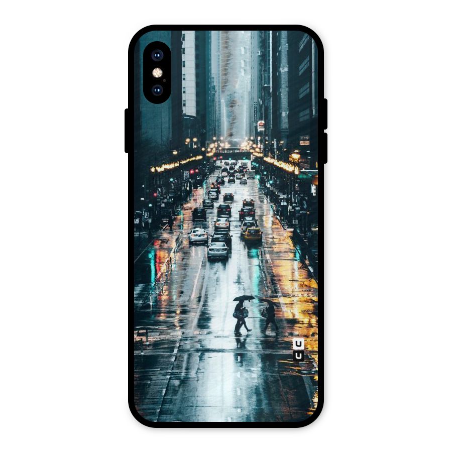 NY Streets Rainy Metal Back Case for iPhone XS Max
