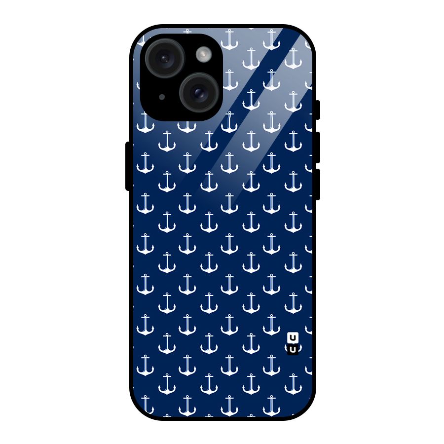 Nautical Pattern Glass Back Case for iPhone 15