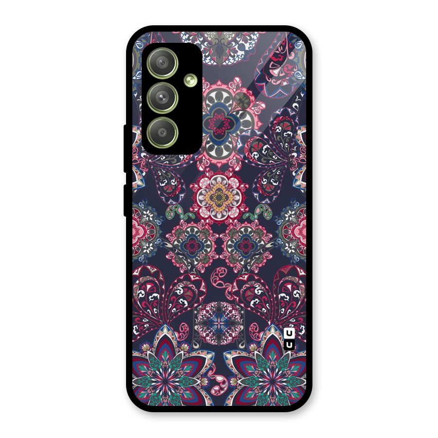 Navy Blue Bloom Pattern Glass Back Case for Galaxy A54